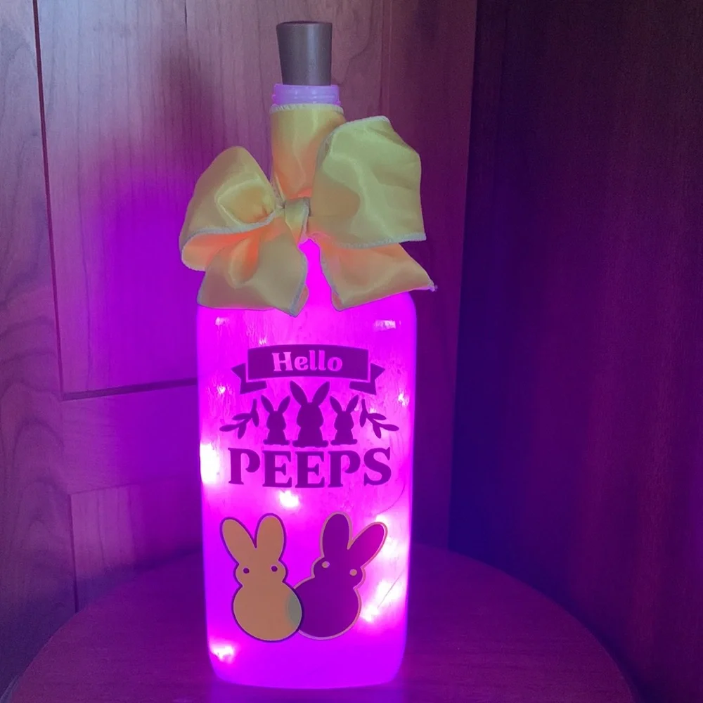 Hand Crafted ’Hello Peeps’ Bottle Lantern with Yellow Bow